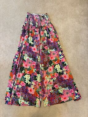 NATURAL LIFE Vibrant Floral Wide-Leg Pants in Pink, Purple, Orange, worn once